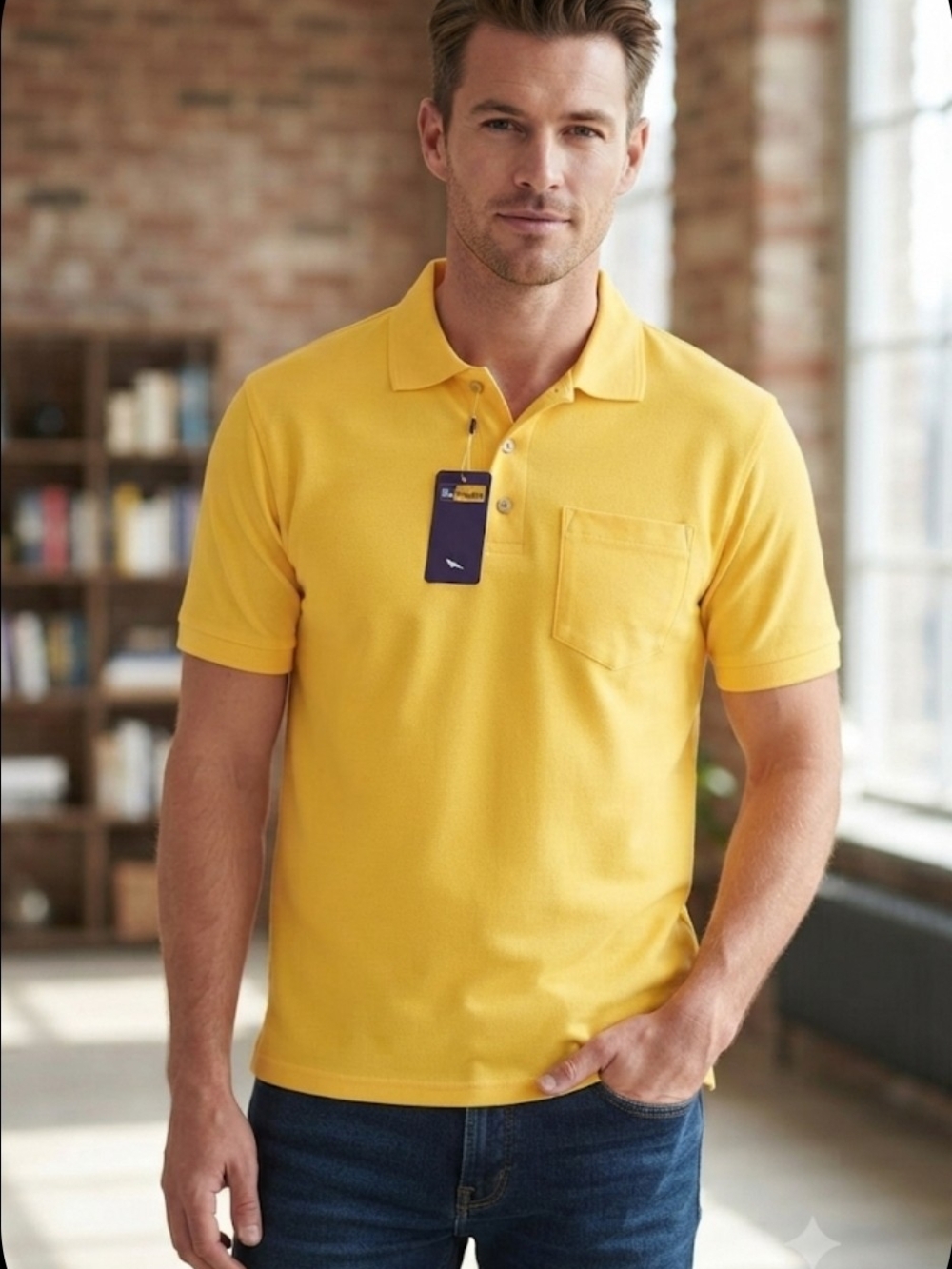 Blue Generation Yellow Polo Shirt with Pocket - Size M (New with Tag)